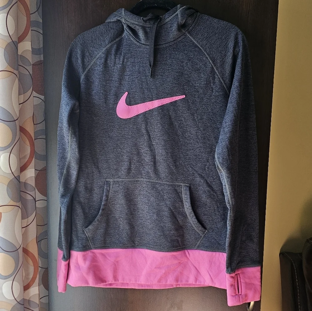 Nike Gray and Pink Thermafit Hoodie